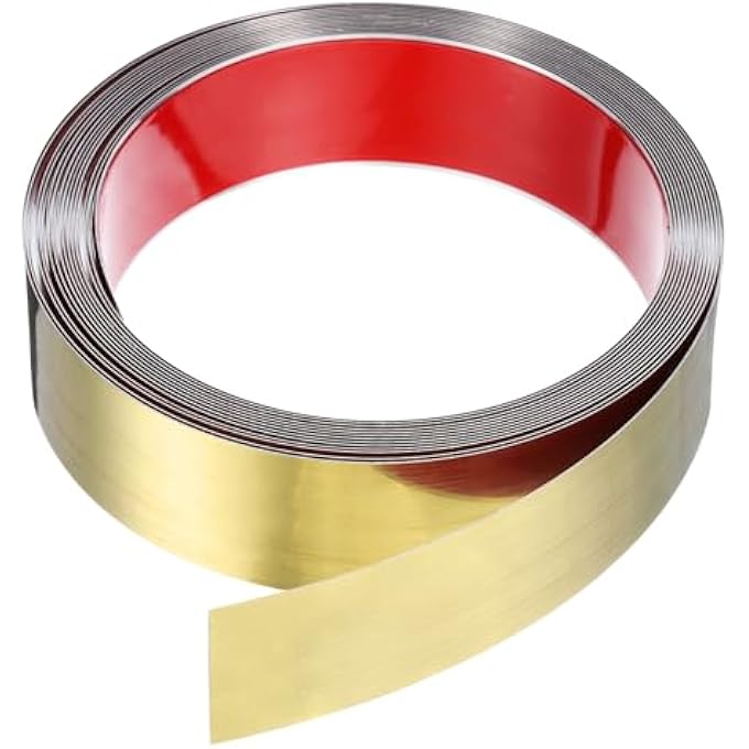 19.7 FT X 1.58 INCH WALL CLADDING FOR STICKING AND ATTACHING TRIM, SELF-ADHESIVE STAINLESS STEEL TAPE WITH MIRROR SURFACE FOR WALL, CEILING, CABINET, TILE EDGE, GOLDEN - Image 1