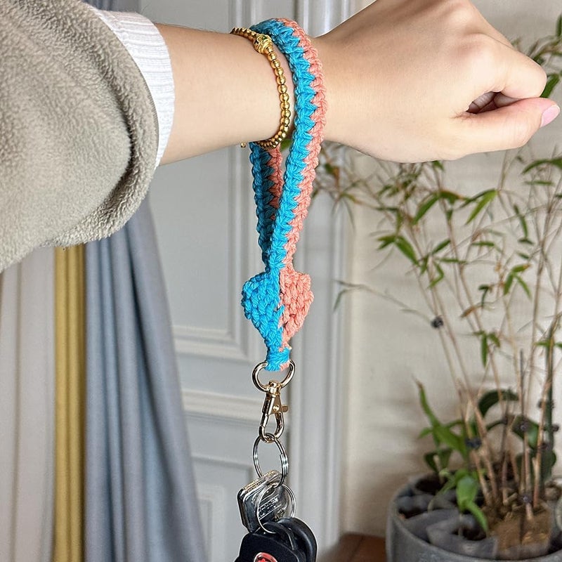 Moydolo Macrame Boho Handmade Cute Bracelet Holder Keychain Wristlet Key Chain Wrist Lanyard for Women Girls - Image 5