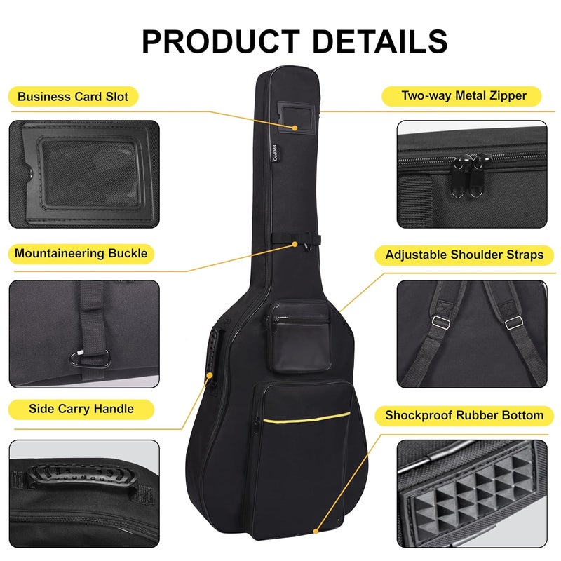 PPOPPO 40 41 42 Inch Acoustic Guitar Bag, Oxford Fabric with 0.35" Thick Padding, Water Resistant Gig Bag, 2 Storage Pockets, Side Handle & Back Hanger Loop, Adjustable Dual Shoulder Straps, Black - Image 5