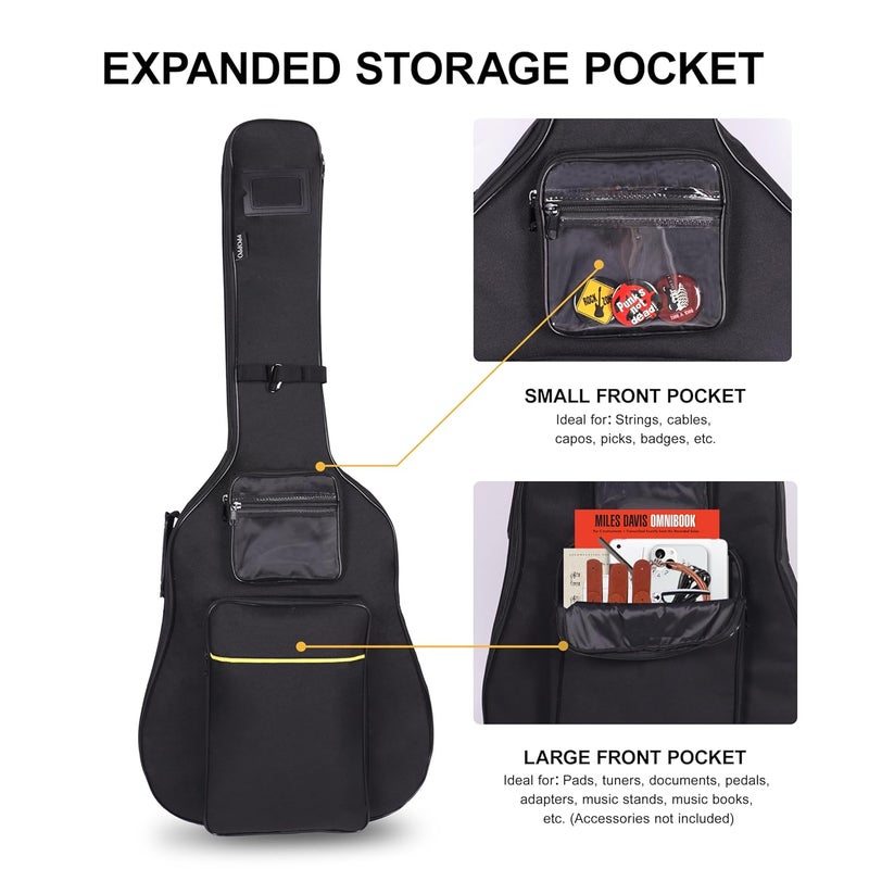 PPOPPO 40 41 42 Inch Acoustic Guitar Bag, Oxford Fabric with 0.35" Thick Padding, Water Resistant Gig Bag, 2 Storage Pockets, Side Handle & Back Hanger Loop, Adjustable Dual Shoulder Straps, Black - Image 3