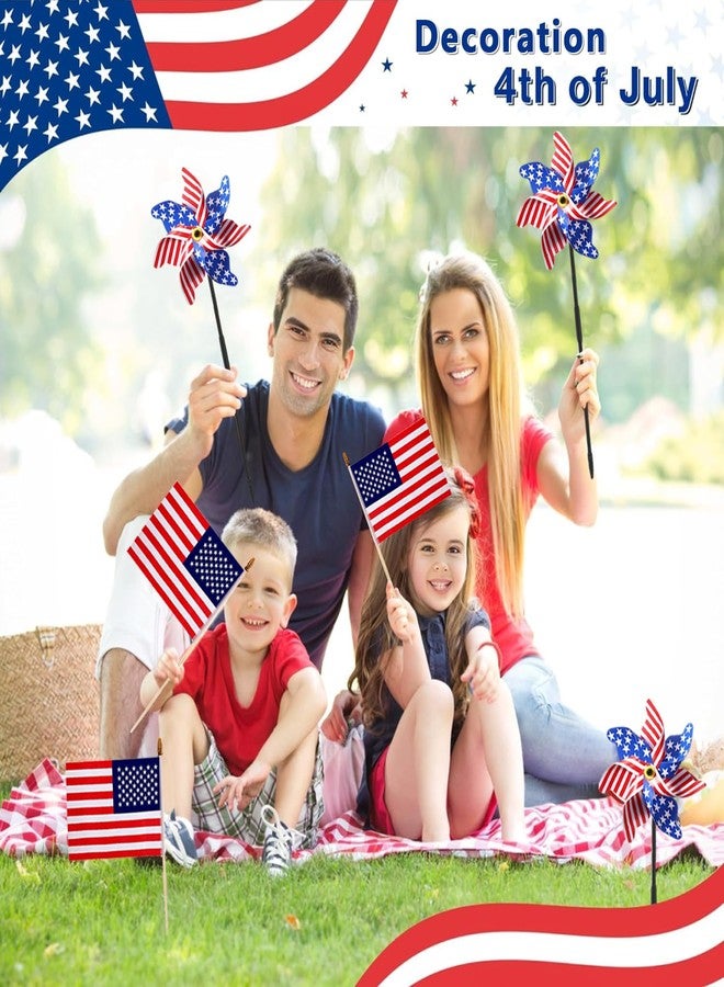 Uelfbaby 6 Pcs 4th of July Pinwheels, 6 Pcs Small American Flags on Stick 12x18 Inch, Windmill Wind Spinners for Yard, Garden, American Hand Held Stick Flag for Outdoor Decorations, Patriotic Decorations - Image 4