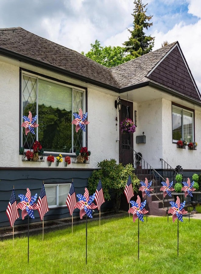 Uelfbaby 6 Pcs 4th of July Pinwheels, 6 Pcs Small American Flags on Stick 12x18 Inch, Windmill Wind Spinners for Yard, Garden, American Hand Held Stick Flag for Outdoor Decorations, Patriotic Decorations - Image 5