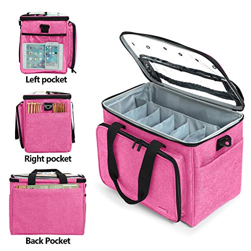 Teamoy Knitting Bag, Yarn Tote Organizer with Inner Divider (Sewn to Bottom) for Crochet Hooks, Knitting Needles(Up to 14”), Project and Supplies -No Accessories Included, Pink - Image 5