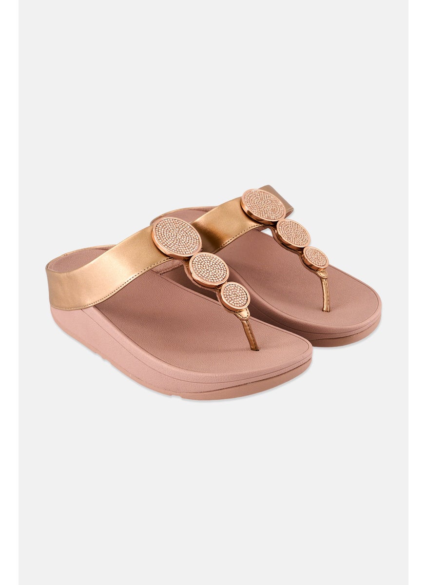 FitFlop Women Halo Bead-Circle Metallic Slip On Sandal, Rose Gold  - Image 1
