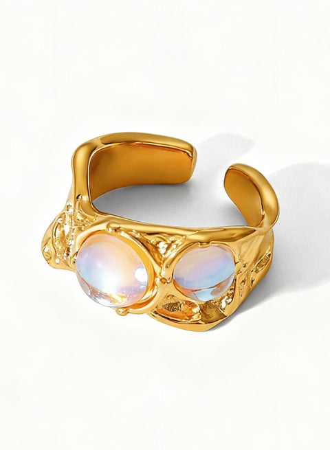 Elegant 18K Gold Plated  Gemstone Ring with Adjustable Size, Titanium Steel Open Ring for Women and Girls with Luxury Gift Box, Best Jewelry Gift for Valentine's Day, Anniversaries, Birthdays, Graduations, Wedding, Engagement, New Year's Day