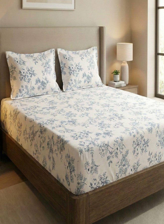 VAS COLLECTIONS Cloud Cotton Feel Double Bed Bedsheet Set (90x100 Inch) | 220 TC Soft & Breathable | Floral Printed Bed Sheet with 2 Pillow Covers | Wrinkle-Free (Grey White) - Image 3