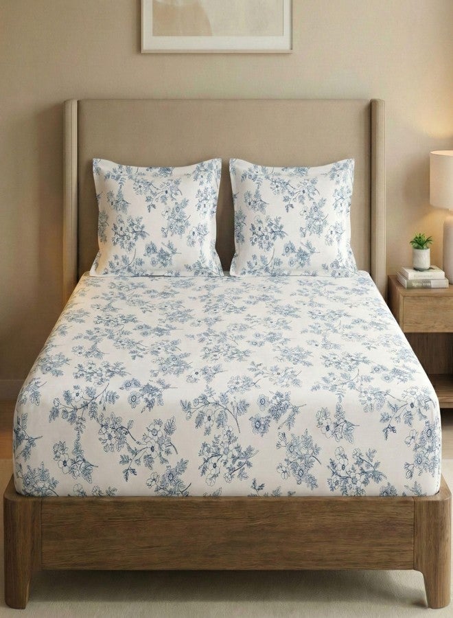 VAS COLLECTIONS Cloud Cotton Feel Double Bed Bedsheet Set (90x100 Inch) | 220 TC Soft & Breathable | Floral Printed Bed Sheet with 2 Pillow Covers | Wrinkle-Free (Grey White) - Image 1