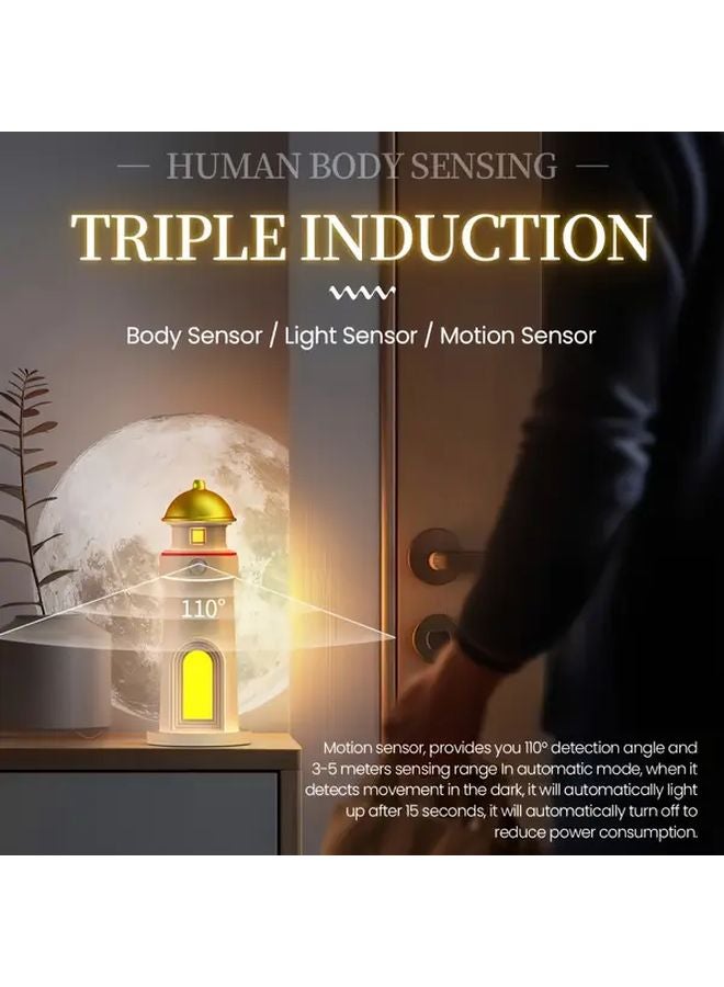 Moon Lighthouse Projector Light With Motion Sensor Adjustable Brightness USB Rechargeable 1pc - Image 5