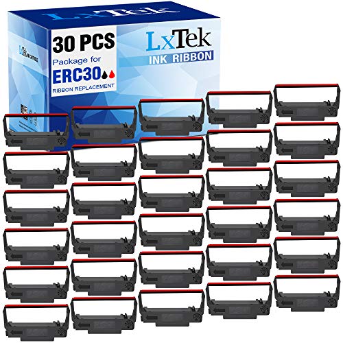 LxTek 30 Pack Compatible ERC30 Ribbon Replacement for ERC30 ERC 30 34 38 BR Used with Epson ERC30 ERC34 ERC38 NK506 Printer Black and Red Tray