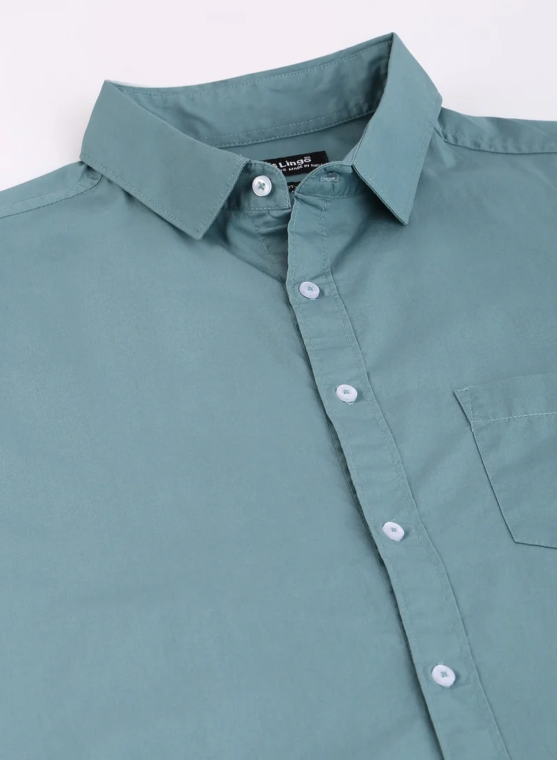 Dennis Lingo Blue Men's Slim Fit Teal Blue Casual Cotton Spread Shirt for Men | Best Price UAE