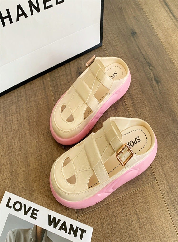 FASHION Women's Closed Toe Half Slippers Summer Slip On Lazy Half Slide Sandals Soft And Comfort Hollow Out This Solid Casual Shoes For Women Freeing Up Your Feet - Image 1