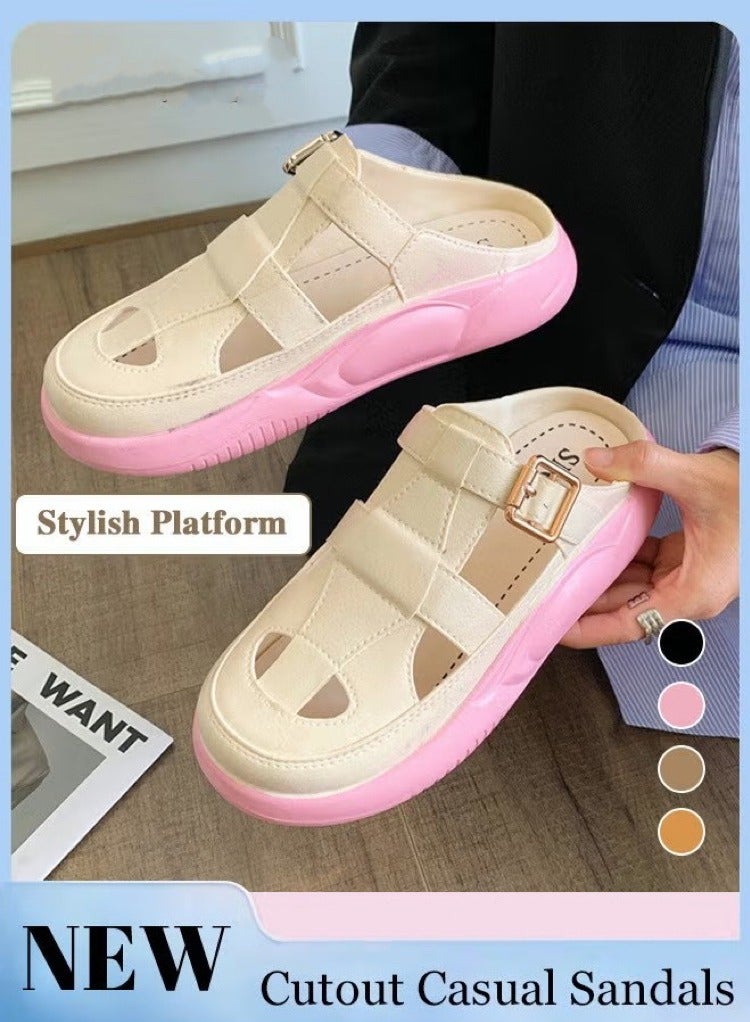 FASHION Women's Closed Toe Half Slippers Summer Slip On Lazy Half Slide Sandals Soft And Comfort Hollow Out This Solid Casual Shoes For Women Freeing Up Your Feet - Image 2