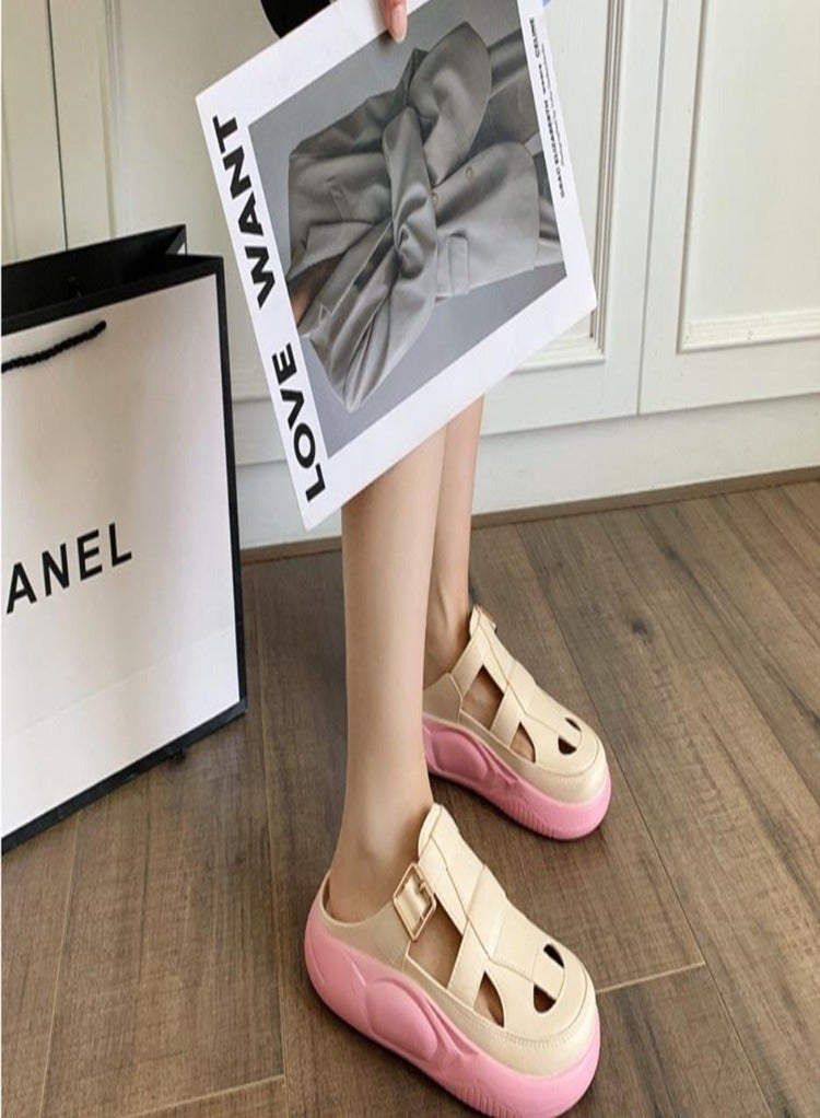 FASHION Women's Closed Toe Half Slippers Summer Slip On Lazy Half Slide Sandals Soft And Comfort Hollow Out This Solid Casual Shoes For Women Freeing Up Your Feet - Image 3