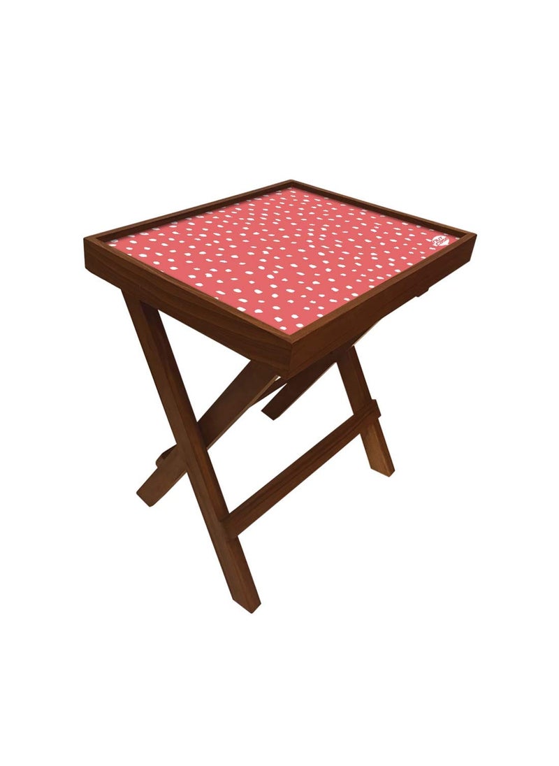 Nutcase Nutcase Designer Teak Wood Side Table Folding Wooden Bedside Coffee Outdoor Picnic Table Peach Dots  - Image 3