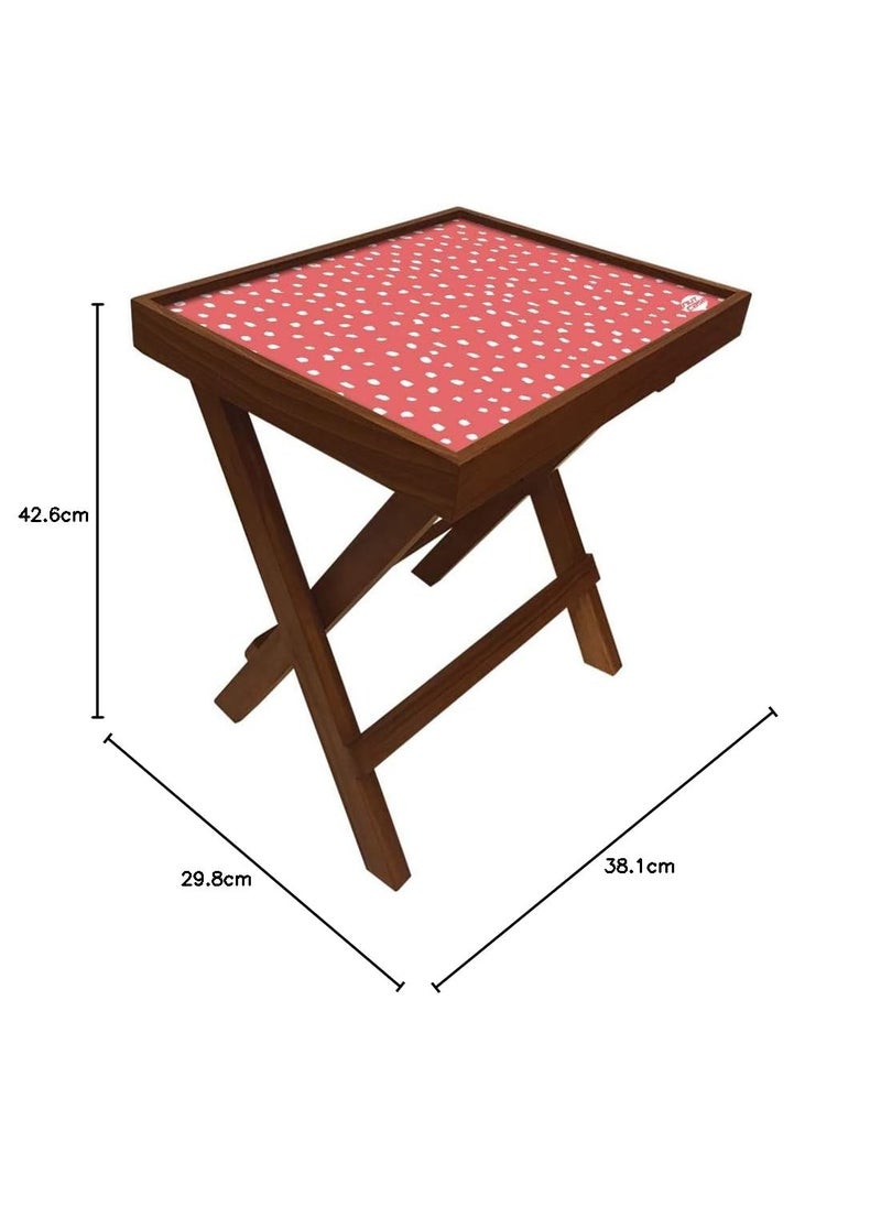 Nutcase Nutcase Designer Teak Wood Side Table Folding Wooden Bedside Coffee Outdoor Picnic Table Peach Dots  - Image 2