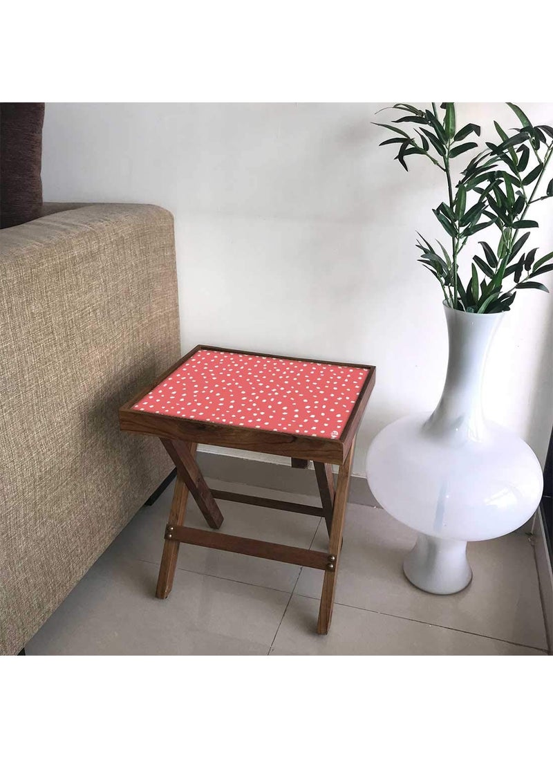 Nutcase Nutcase Designer Teak Wood Side Table Folding Wooden Bedside Coffee Outdoor Picnic Table Peach Dots  - Image 1