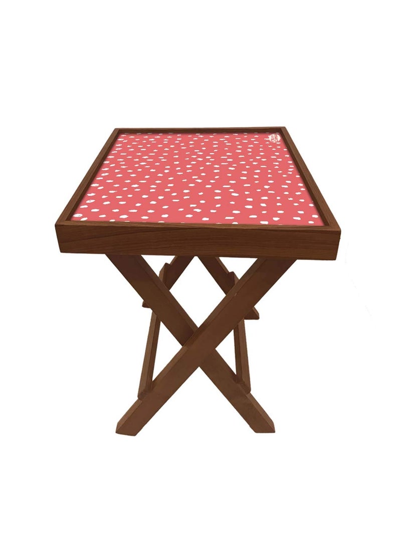 Nutcase Nutcase Designer Teak Wood Side Table Folding Wooden Bedside Coffee Outdoor Picnic Table Peach Dots  - Image 5