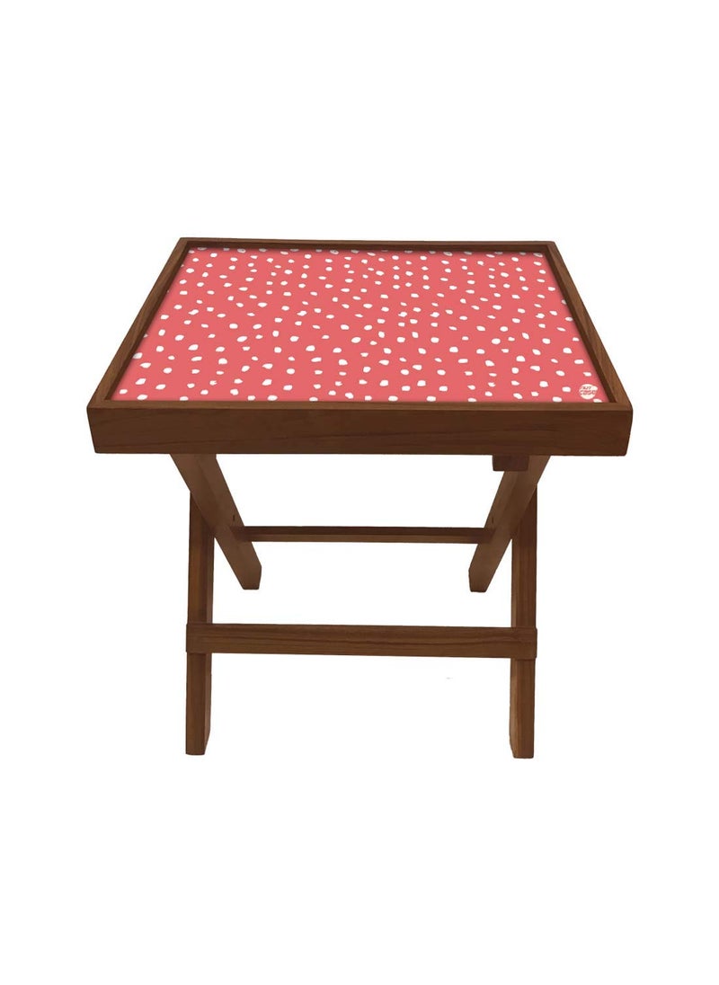 Nutcase Nutcase Designer Teak Wood Side Table Folding Wooden Bedside Coffee Outdoor Picnic Table Peach Dots  - Image 4