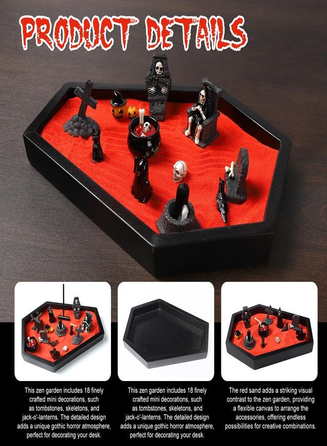 Funsky Coffin Zen Garden for Desk,Mini Zen Garden Kit Goth Accessories for Office Spooky Witchy Fantasy Whimsigoth Home Room Decor,Halloween Miniatures Town Village Horror Figurines Decorations Gift - Image 3