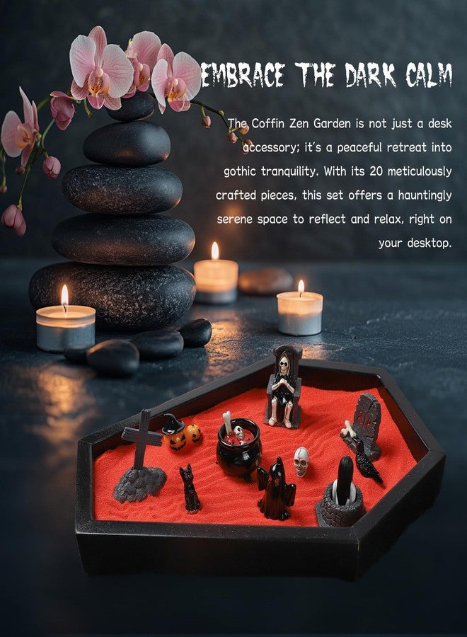 Funsky Coffin Zen Garden for Desk,Mini Zen Garden Kit Goth Accessories for Office Spooky Witchy Fantasy Whimsigoth Home Room Decor,Halloween Miniatures Town Village Horror Figurines Decorations Gift - Image 4