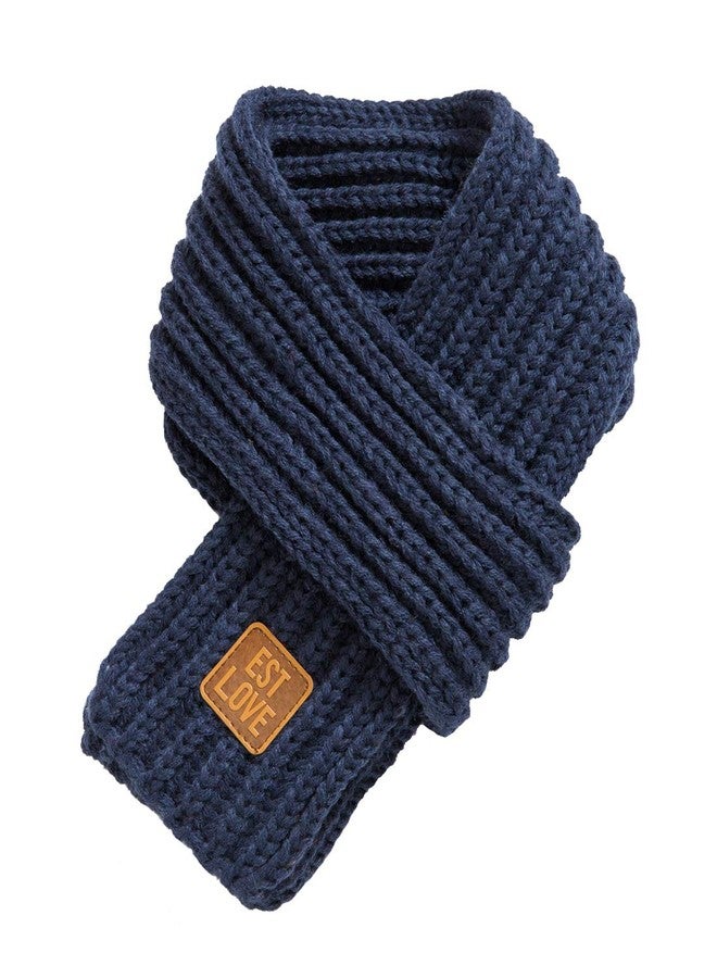 LEVAO Kids Winter Knitted Warm Scarf Boys Girls Toddlers Solid Color Soft Scarfs Neck Warmer Navy Blue - Image 1
