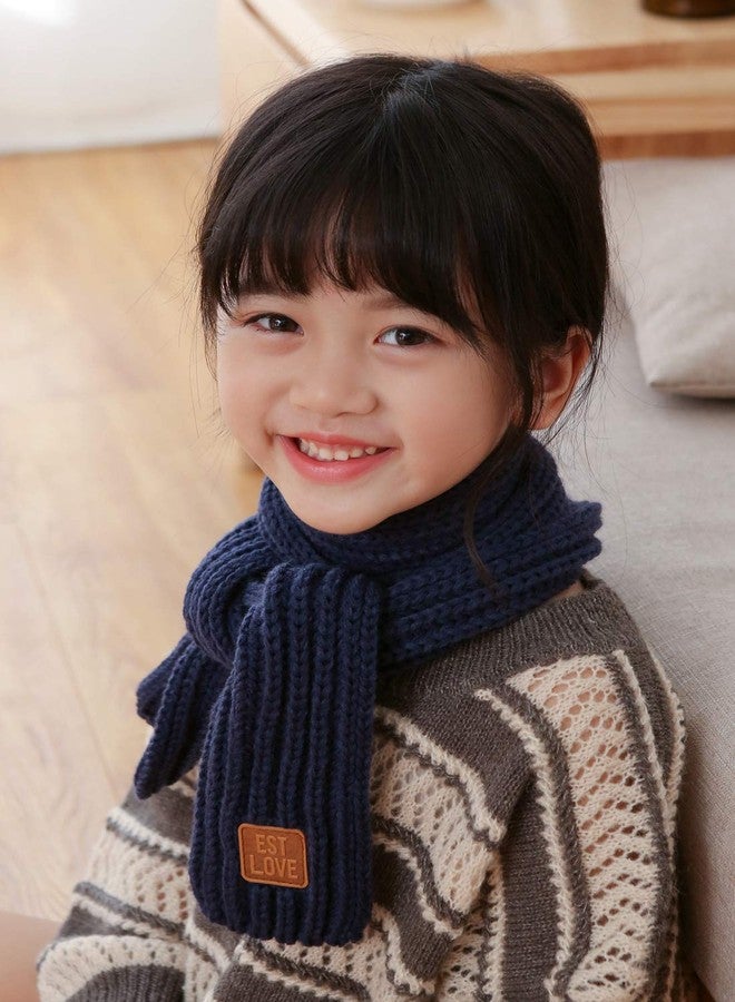 LEVAO Kids Winter Knitted Warm Scarf Boys Girls Toddlers Solid Color Soft Scarfs Neck Warmer Navy Blue - Image 2