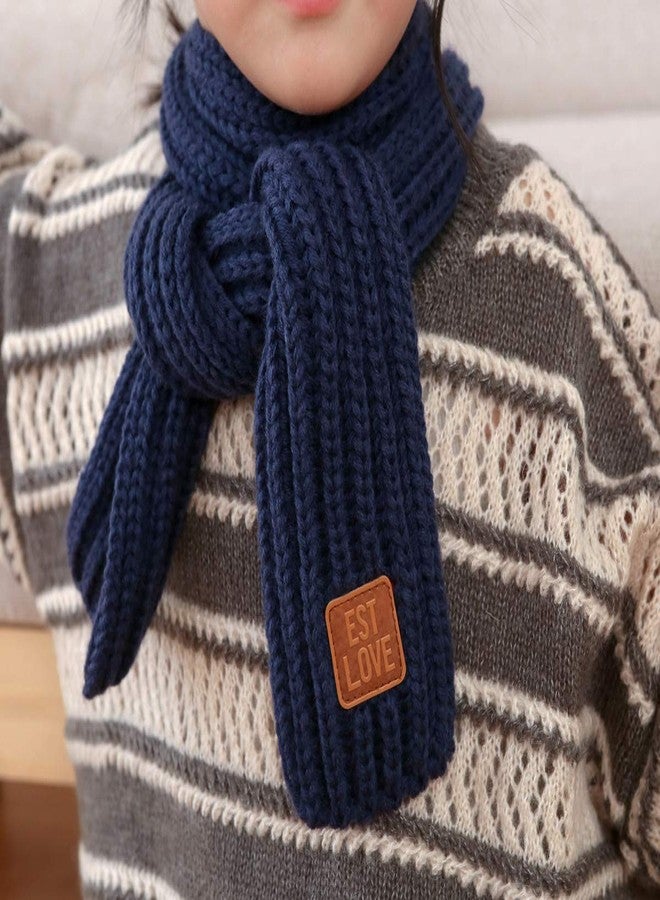 LEVAO Kids Winter Knitted Warm Scarf Boys Girls Toddlers Solid Color Soft Scarfs Neck Warmer Navy Blue - Image 4