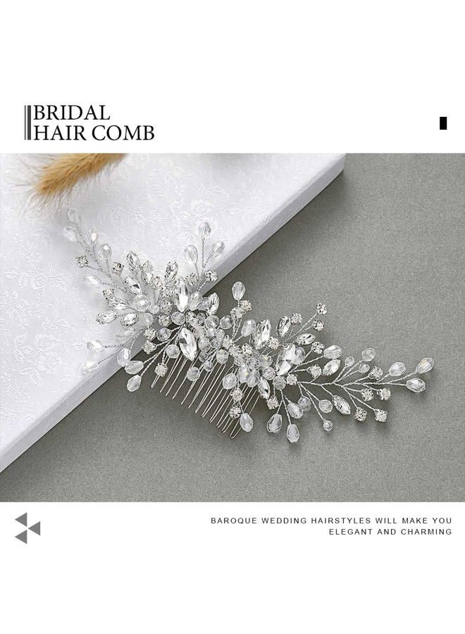 Catery Rhinestones Bridal Hair Comb - Silver Side Wedding Hair Accessory with Beads for Brides, Women, and Girls (A silver) - Image 2