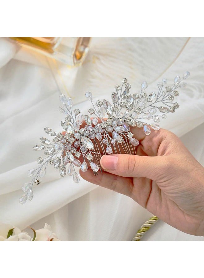 Catery Rhinestones Bridal Hair Comb - Silver Side Wedding Hair Accessory with Beads for Brides, Women, and Girls (A silver) - Image 3