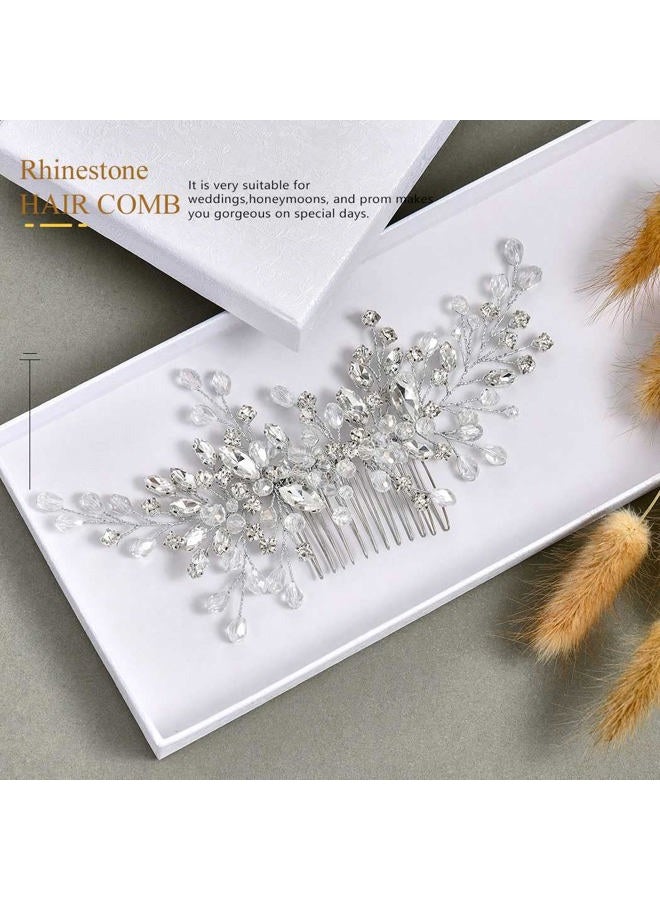 Catery Rhinestones Bridal Hair Comb - Silver Side Wedding Hair Accessory with Beads for Brides, Women, and Girls (A silver) - Image 5