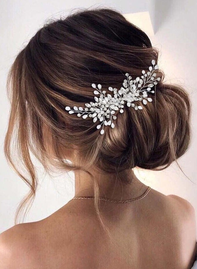 Catery Rhinestones Bridal Hair Comb - Silver Side Wedding Hair Accessory with Beads for Brides, Women, and Girls (A silver) - Image 1