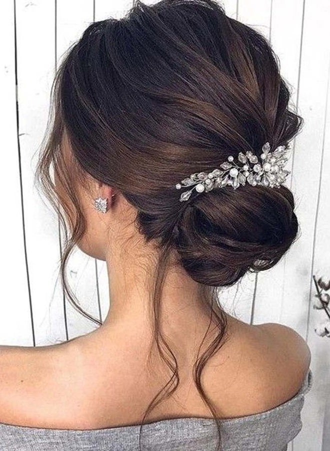 Catery Rhinestones Bridal Hair Comb - Silver Side Wedding Hair Accessory with Beads for Brides, Women, and Girls (A silver) - Image 4