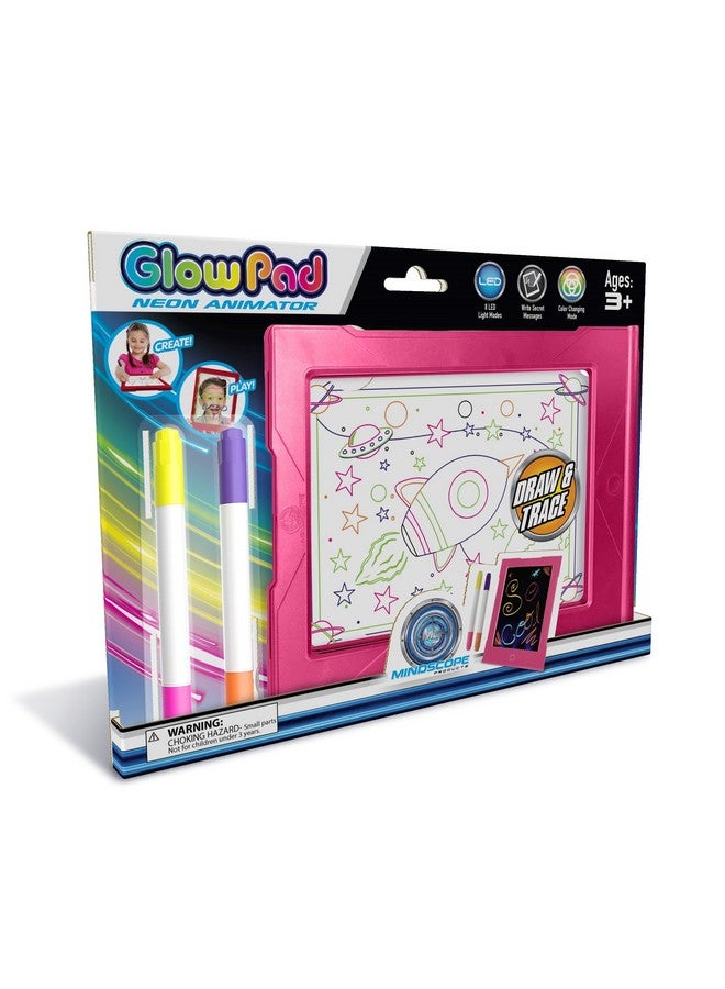 Mindscope Light Up Led Glow Pad Writing Board Pink Animator With Glow Markers - Image 1