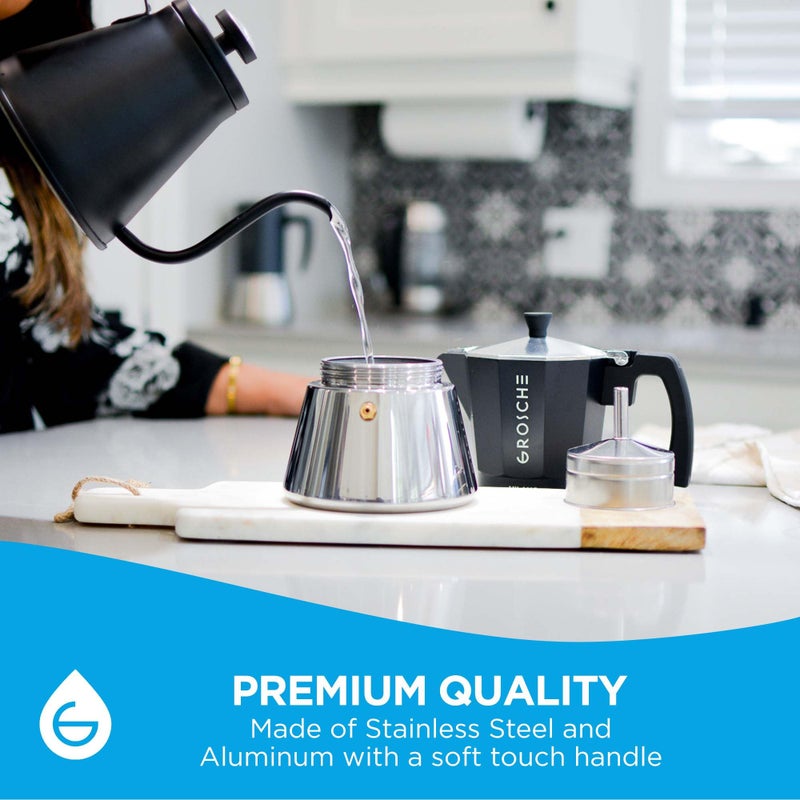 GROSCHE Milano Induction Stovetop Espresso Maker Moka Pot for Greca, Induction, Electric & Gas Stoves, Dishwasher Safe Stovetop Espresso Maker | 6 Espresso Cup, Black - Image 5