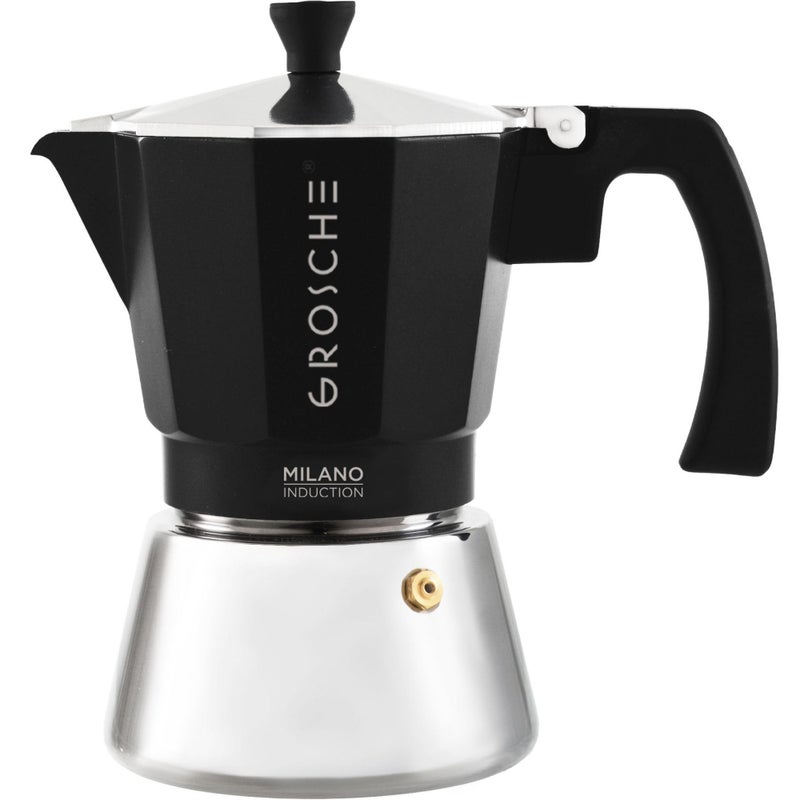 GROSCHE Milano Induction Stovetop Espresso Maker Moka Pot for Greca, Induction, Electric & Gas Stoves, Dishwasher Safe Stovetop Espresso Maker | 6 Espresso Cup, Black - Image 1