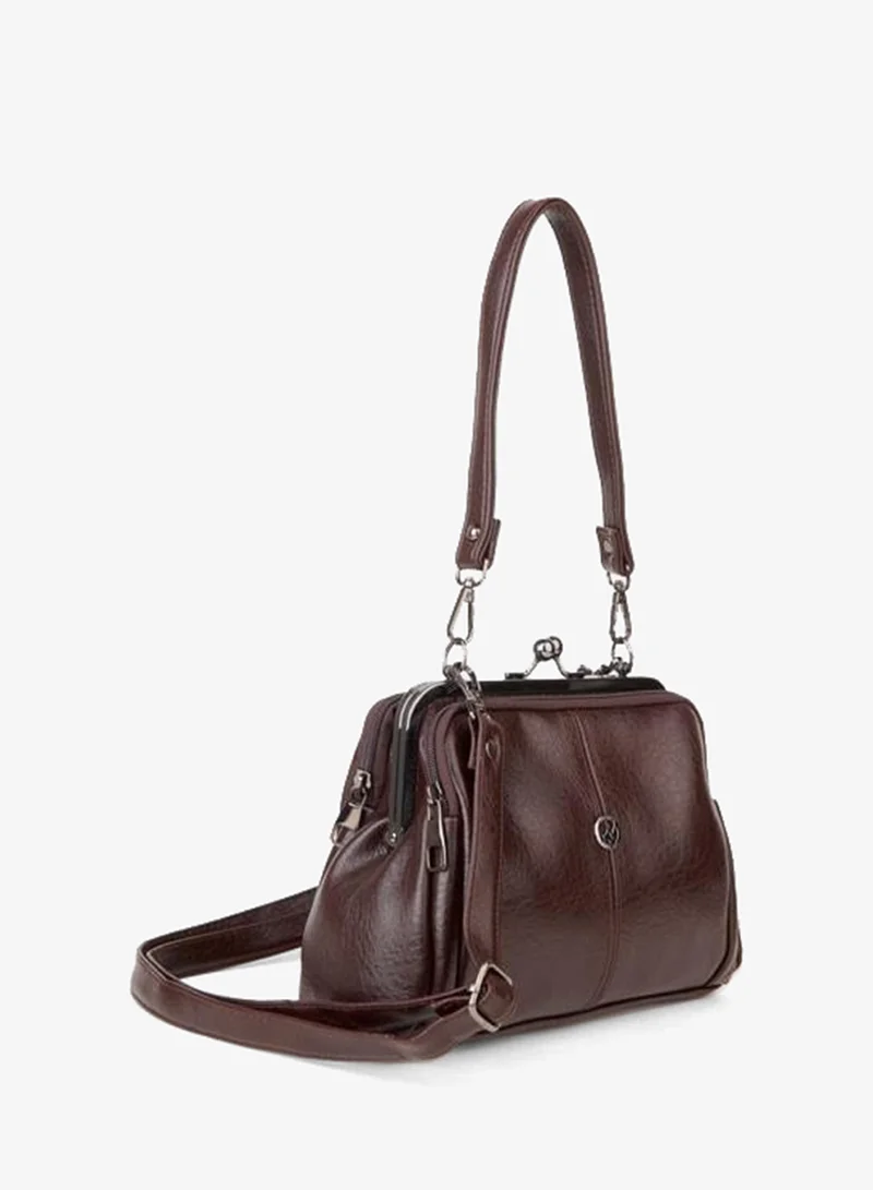 Women's Dark Coffee Butterfly 4-Compartment Lined Buckle and Zipper Closure Hand, Arm and Shoulder Bag.