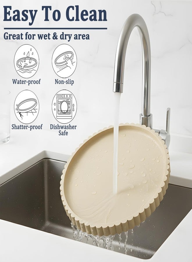 HighHerz Silicone Bathroom Tray Round Vanity Tray (Khaki, 9 inch) - Image 5