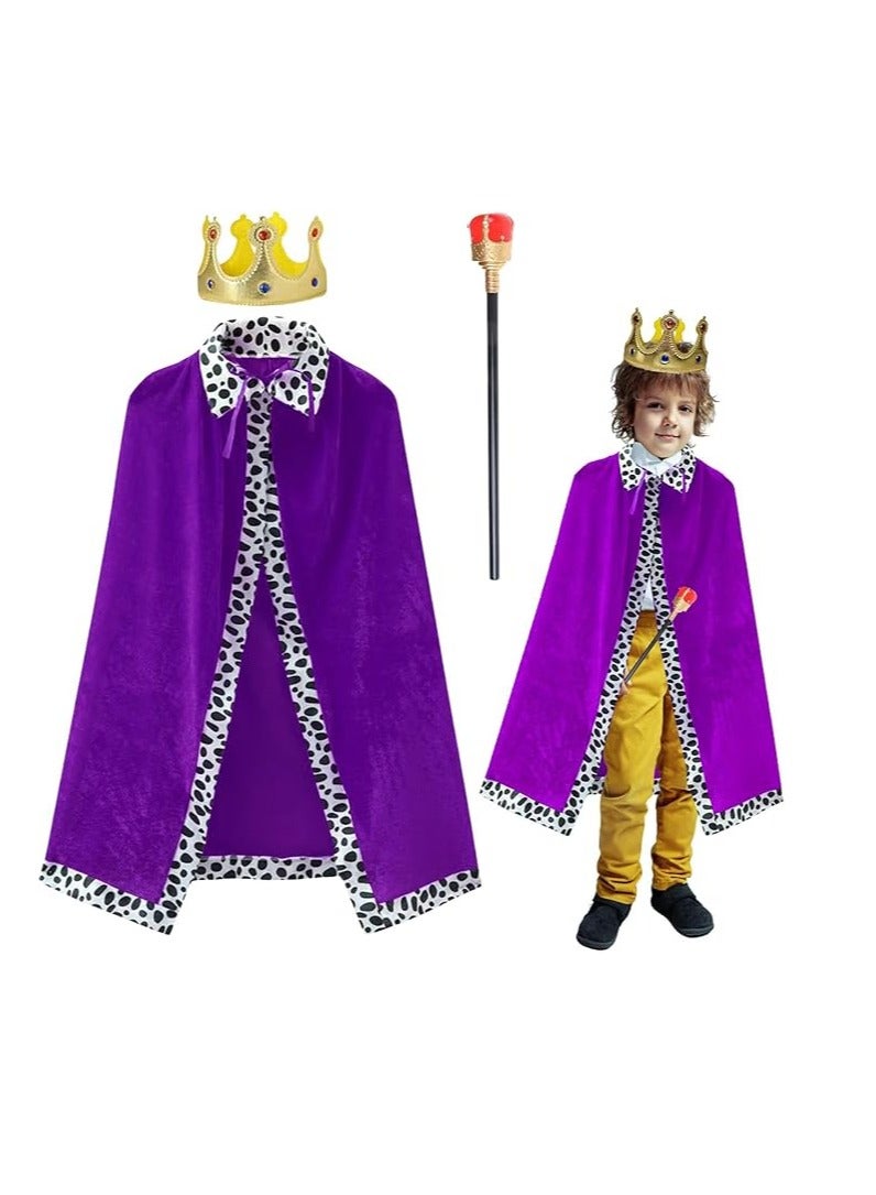 المنزل الذكي فستان تنكري على شكل رداء ملكي للأطفال، عباءة مخملية ملكية بتصميم كلاسيكي مع تاج ذهبي اللون وصولجان لعرض مسرحي في عيد الميلاد وهدايا الحفلات - Image 1