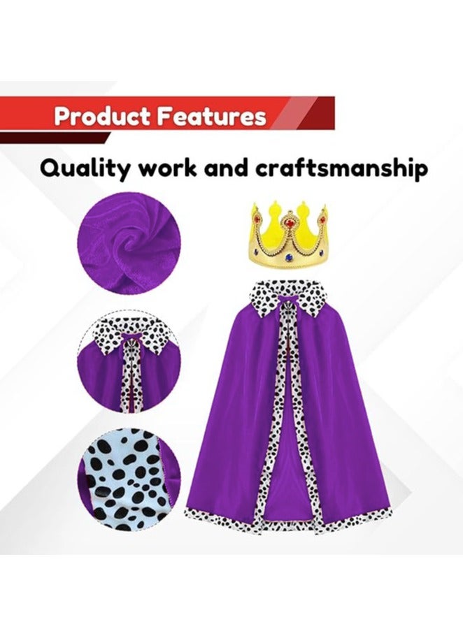 المنزل الذكي فستان تنكري على شكل رداء ملكي للأطفال، عباءة مخملية ملكية بتصميم كلاسيكي مع تاج ذهبي اللون وصولجان لعرض مسرحي في عيد الميلاد وهدايا الحفلات - Image 3
