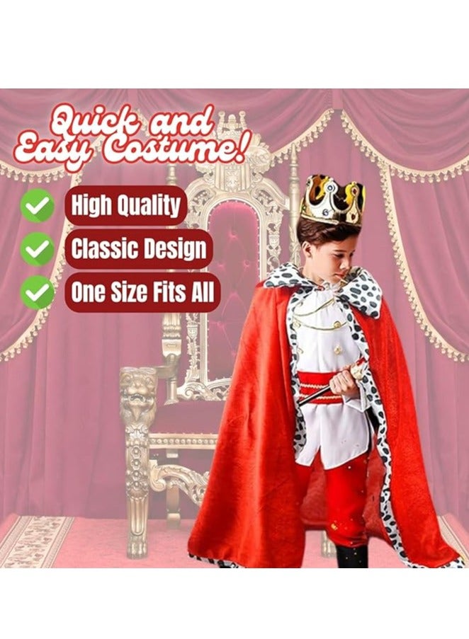 المنزل الذكي فستان تنكري على شكل رداء ملكي للأطفال، عباءة مخملية ملكية بتصميم كلاسيكي مع تاج ذهبي اللون وصولجان لعرض مسرحي في عيد الميلاد وهدايا الحفلات - Image 4