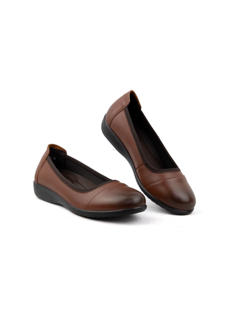 Gladiator GL 5010-3 Women’s Genuine Leather Comfort Flats – Brown | Office & Formal Wear Shoes - Image 1