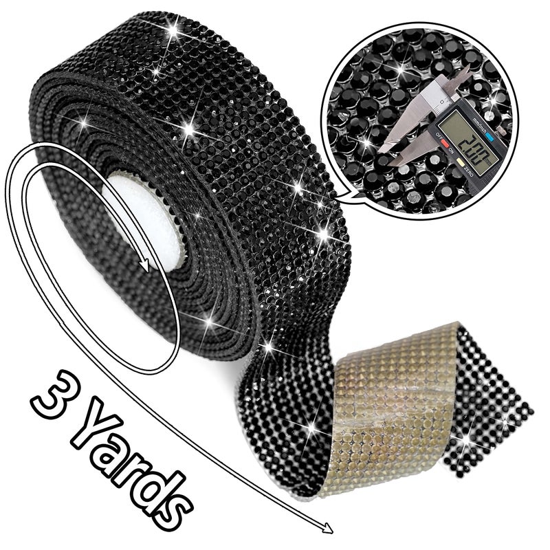 Locacrystal Bling Crystal Rhinestone Ribbon Self-Adhesive Iron-on DIY Glitter Diamond Stickers for Crafts Cars Clothing Decoration(1.06inch 3Yards Black) - Image 3
