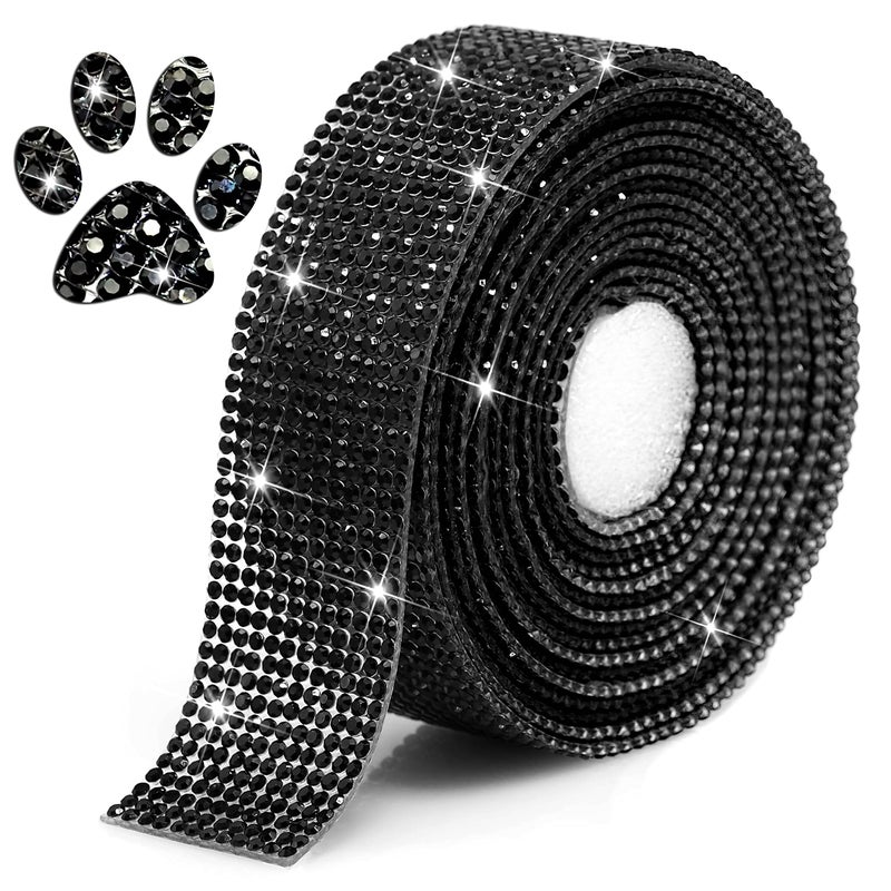 Locacrystal Bling Crystal Rhinestone Ribbon Self-Adhesive Iron-on DIY Glitter Diamond Stickers for Crafts Cars Clothing Decoration(1.06inch 3Yards Black) - Image 1