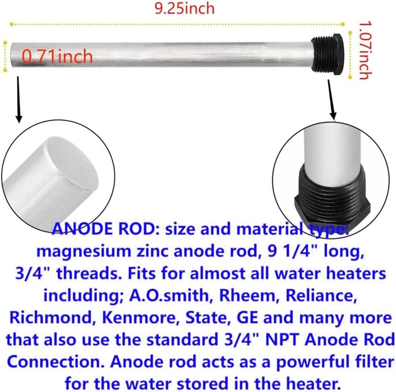 3PCS RV Water Heater Magnesium Anode Rod 9.25 Inch L 3 4 Inch NPT Replacement - Image 5