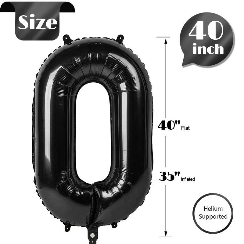 IWERP Black Number 0 Balloon 40 Inch, 0 Balloon Numberfor 10th 20th 30th 40th 50th 60th Birthday Decorations, Black Party Supplies for Men Women - Image 5