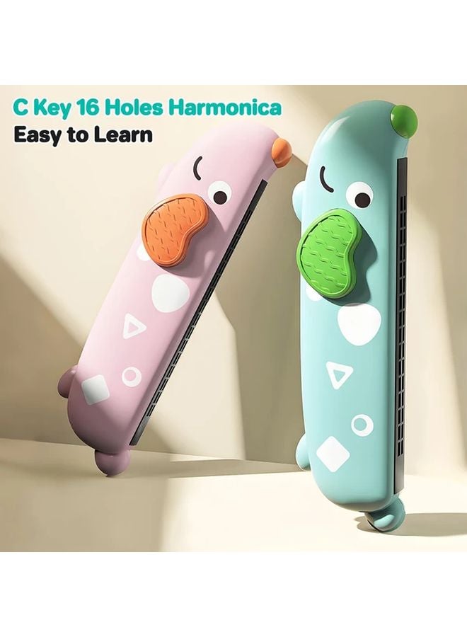هارمونيكا الأطفال الخضراء 16 ثقب آلة موسيقية مع وجوه حيوانات نظام تعليمي مرمّز بالألوان - Image 5