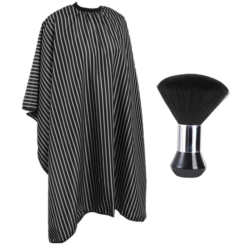 YELEGAI Professional Hair Cutting Cape with Neck Duster Brush, Large Size Salon Hairdresser Cape for Men, Women and Kids(Black With White Stripes) - Image 1