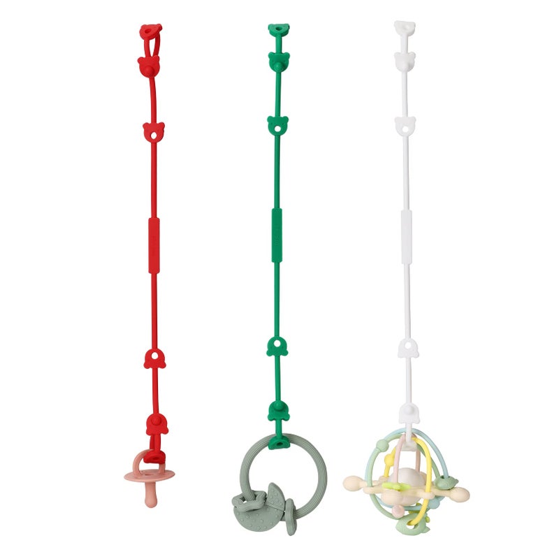 Eoopoon 3 Pack Toy Safety Straps, Stretchable Silicone Pacifier Chains, Adjustable Baby Bottle Toy Teethers Harness Strollers Straps for High Chair, Cribs, Car Seat, Shopping Trolley, Christmas Gift - Image 1