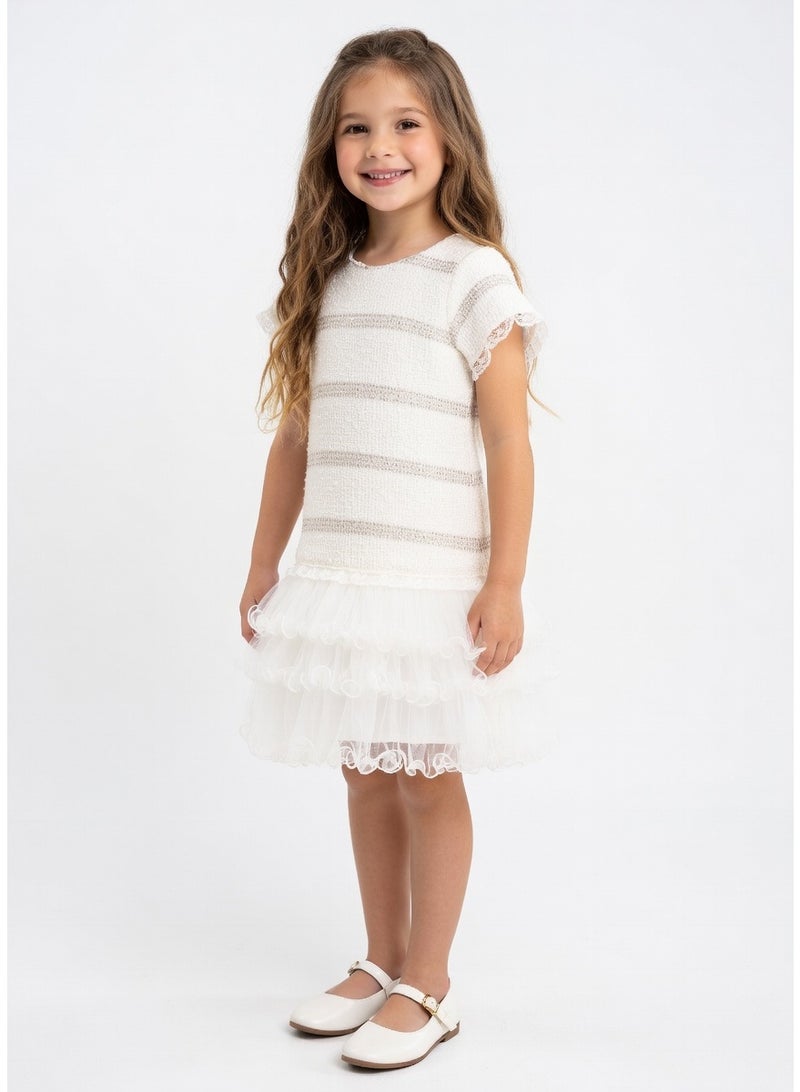 Queen FRILL Silver  WHITE Girls Party Dress, Princess Dress Party Wear Wedding Evening Formal Pageant Dance Gown for Birthday Kid Girls Elegant - Image 1