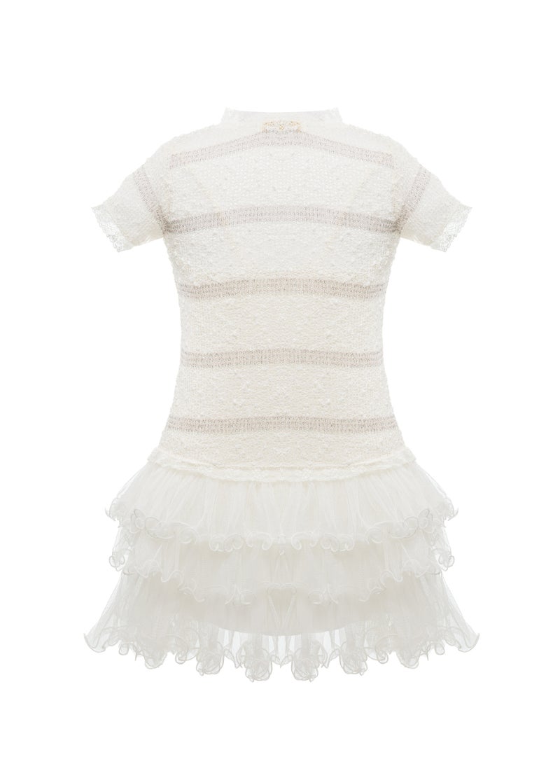 Queen FRILL Silver  WHITE Girls Party Dress, Princess Dress Party Wear Wedding Evening Formal Pageant Dance Gown for Birthday Kid Girls Elegant - Image 4